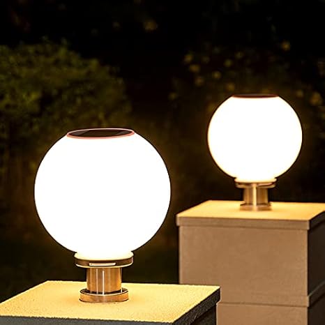 Outdoor LED Post Light Traditional Silver Acrylic Globe Solar Powered 2 Outdoor LED Post Light Traditional Silver Acrylic Globe Solar Powered - Image 2