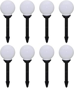 8 Pack LED Solar Pathway Lamps with Ground Spikes for Outdoor Use