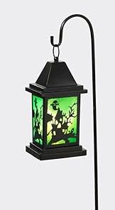 Green Solar Lantern with Ghost Theme for Outdoor Decor