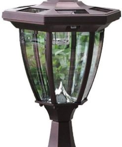 Retro Aluminum Glass Lantern Post Lamp LED Solar Waterproof Light