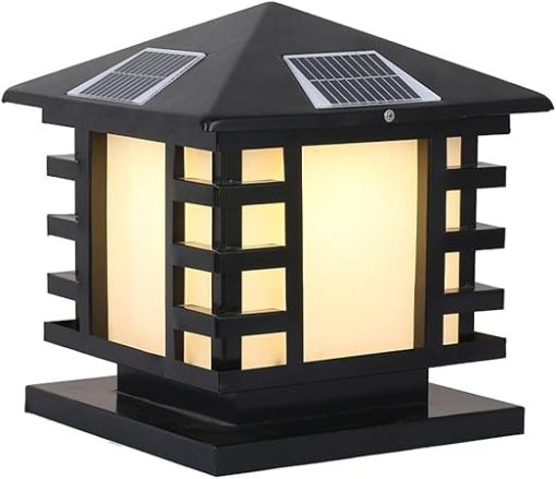 Waterproof Solar Pillar Lights for Garden Pathway Black Wrought Iron