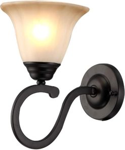Sleek Wrought Iron Wall Lamp Black Outdoor Sconce E27 Glass Lantern