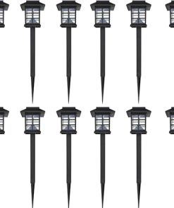 12 Pcs Outdoor Solar LED Lamps with Spike 3.4″x3.4″x15″ Set