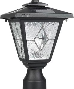 Solar Lamp Post Light Outdoor Aluminum LED with Tiffany Glass Matte Black