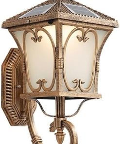 Solar Powered Wall Light Retro Sconce Lamp Antique Glass Lantern