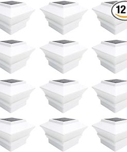 iGlow 12 Pack White Outdoor Solar LED Post Deck Cap Lights
