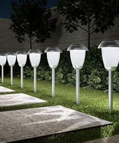 Pure Garden 16 Inch Solar Path Tall Stainless Steel Stake Lighting Set