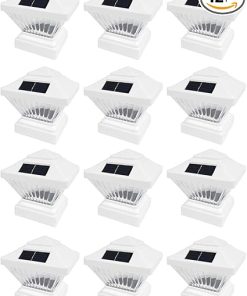 12 Pack White Solar LED Post Cap Lights for Garden and Deck