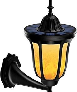 LED Solar Wall Sconce Outdoor Lighting Fixture with Flame Effect