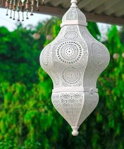 Moroccan Outdoor Solar Lantern for Garden Patio Yard Decor White