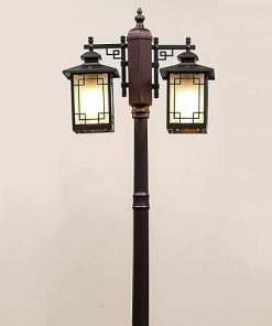 Outdoor Lamp Post Light, Outdoor Garden Lights 2M Street Lamp 2-Flame Path Lights Garden Lantern Vintage E27 Outdoor Lawn Garden Lamp Aluminum Landscape Light Glass Candelabra Court Lamp for Riveway
