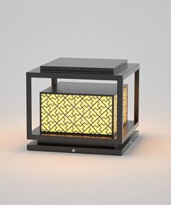 Black Patio Post Lamp Outdoor Garden LED Solar Column Landscape Light