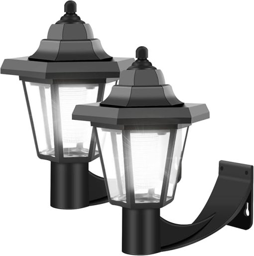 Garden Solar LED Wall Lights Outdoor Waterproof Hexagonal Lantern 2PCS