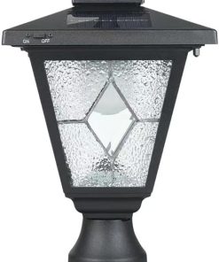Solar Lamp Post Light Outdoor Aluminum LED with Tiffany Glass Matte Black 2