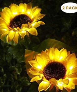Solar LED Outdoor Sunflower Garden Lights 2Pk Waterproof Energy Efficient 2