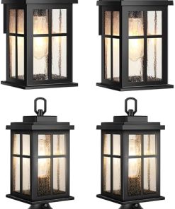 Outdoor Motion Sensor Porch Lights 2 Pack Waterproof Black Fixtures