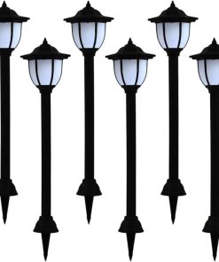 Solar LED Outdoor Lamps 6 Pack Automatic On Off Black for Spaces