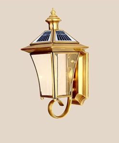 Rustic Brass Outdoor Solar Wall Lights Vintage Golden Lanterns 2