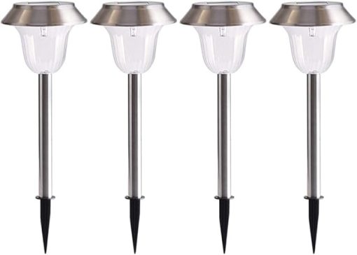 Garden Solar Lights 4pcs Stainless Steel LED Lawn Lamps Waterproof - Image 2