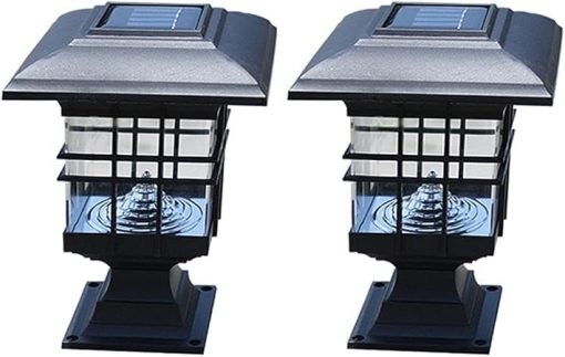2pcs Solar Lamp Outdoor Post Light Column Pillar Lantern, Solar Powered Bollard Lamps Pillar Lighting Fixture, Outside Table Column Light for Gate Porch Patio Driveway