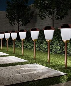 Pure Garden 16 Inch Solar Path Stainless Steel Outdoor Stake Lights Set 2