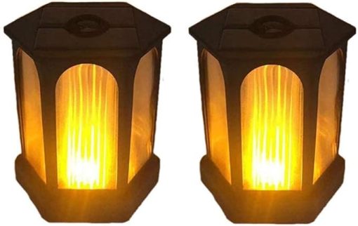 2 Packs Solar Hexagonal Flame Torches Outdoor Waterproof Garden Lights