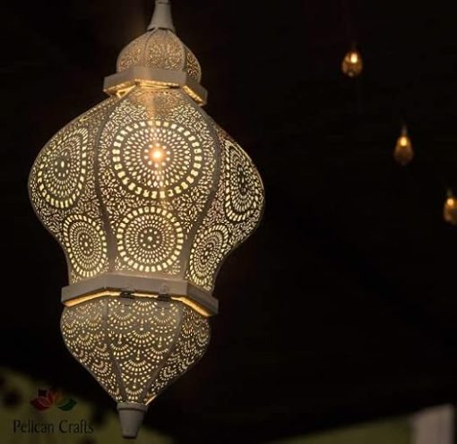 Moroccan Outdoor Solar Lantern for Garden Patio Yard Decor White - Image 2