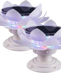 Lotus Flower Solar Garden Lights 2Pack Outdoor Lotus Flower Lotus Light Waterproof Decorative Lawn Villa Pillar Lightsfor Lawn Patio Walkway Driveway Decor Landscape Lighting