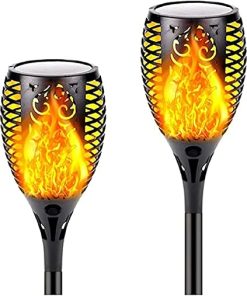 Upgraded Waterproof Solar Torch Lights with Flickering Flames 2pcs
