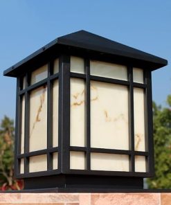 Outdoor Post Lights with Imitation Marble Lampshade for Gardens 2