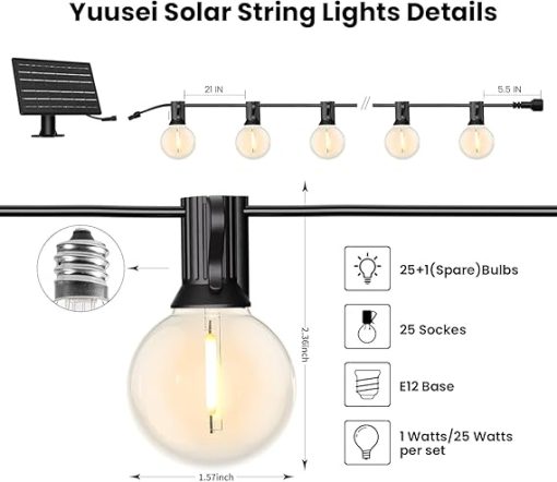 Yuusei 50 FT Solar String Lights with Shatterproof Bulbs for Outdoors - Image 2