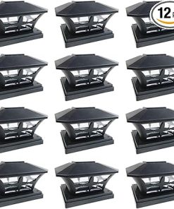Black Solar LED Post Deck Cap Lights for Garden 12 Pack 6 x 6