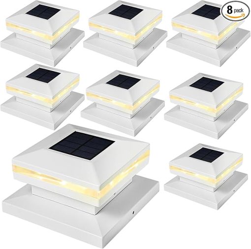 Solar Post Cap Lights 8 Pack for Deck Patio Garden Warm White LED