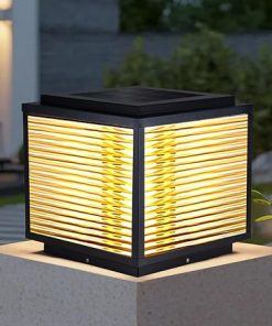 Black Solar Outdoor Column Light Waterproof LED Garden Fixture