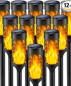 12 Pcs Waterproof Solar Flame Torches Outdoor Garden Lights