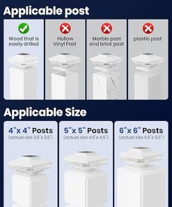 Solar Post Lights 8 Pack for 4×4 5×5 6×6 Wood Fence Outdoor Use 2