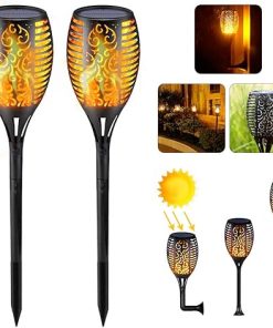 2 Pack Solar Outdoor Lights with Flickering Flames for Garden Pathway