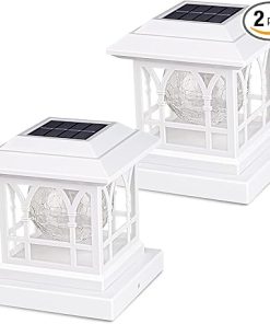 White Solar Deck Post Lights for 3.6×3.6 to 5×5 Fences, 2 Pack