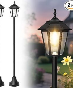 Solar Metal Lamp Post Light 2 Pack Outdoor Waterproof for Yard Patio
