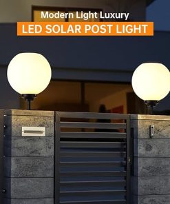 Solar Column Lights Aluminum Outdoor Pedestal Post Lamp Vintage LED 2