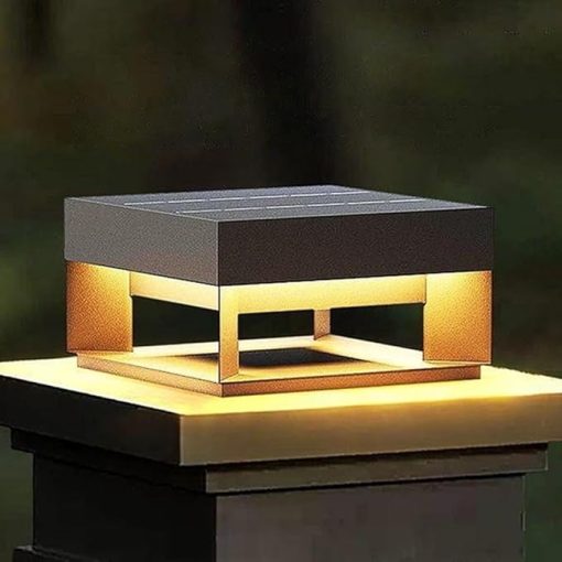 Modern Solar Pillar Light Matte Black Outdoor Post Fixture for Garden