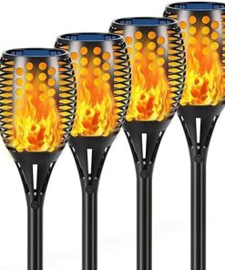 43 Inch Solar Flickering Flame Torch Lights 4 Pack Waterproof 2