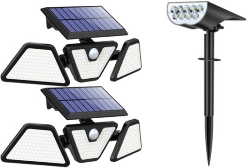 275 LED Motion Sensor Lights 2 Pack and Solar Spot Light Outdoor