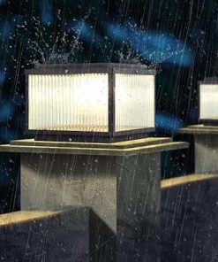 Outdoor Solar Post Cap Lamp Black Modern LED Waterproof 30.5Cm
