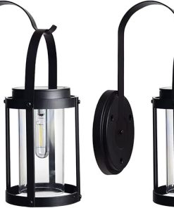Black Solar Wall Lantern Outdoor Light Dusk to Dawn LED Fixture