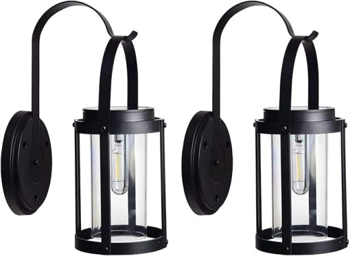 Black Solar Wall Lantern Outdoor Light Dusk to Dawn LED Fixture