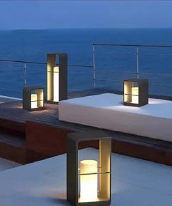 LLC Solar Powered Path Light, Rectangular, Path Lights, 7.9”L x 7.9”W x 18.9”H, White, Outdoor 2