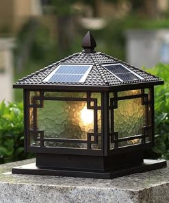 Solar Outdoor Post Light Fixture Waterproof LED Glass Lantern Pillar 2