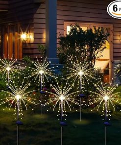 Solar Garden Firework Lights 6 Pack Waterproof Twinkle Outdoor Decor