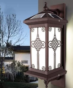 Chinese Solar LED Outdoor Wall Light Waterproof Garden Lantern Coffee
